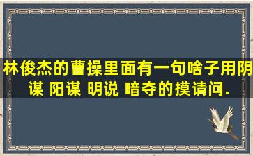 林俊杰的《曹操》里面有一句,啥子用阴谋 阳谋 明说 暗夺的摸,请问...