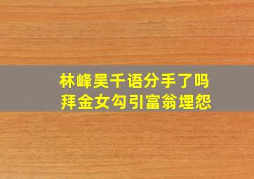 林峰吴千语分手了吗 拜金女勾引富翁埋怨