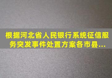 根据《河北省人民银行系统征信服务突发事件处置方案》,各市、县...