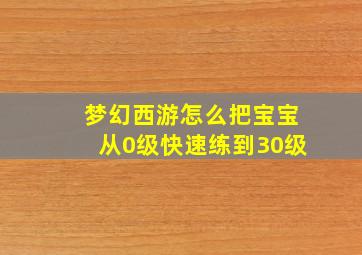 梦幻西游怎么把宝宝从0级快速练到30级