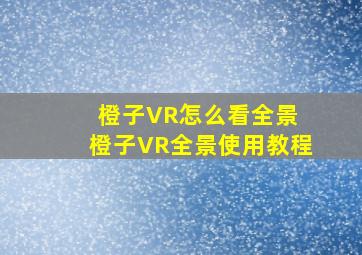 橙子VR怎么看全景 橙子VR全景使用教程