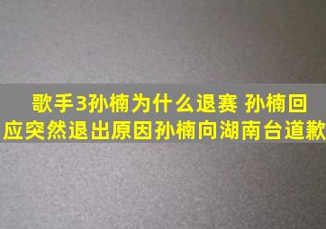 歌手3孙楠为什么退赛 孙楠回应突然退出原因孙楠向湖南台道歉