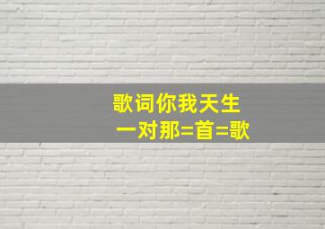 歌词你我天生一对,那=首=歌