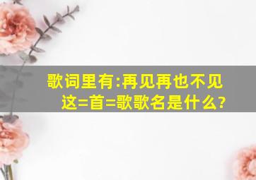 歌词里有:再见再也不见 这=首=歌歌名是什么?