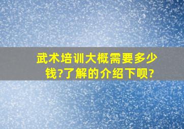 武术培训大概需要多少钱?了解的介绍下呗?