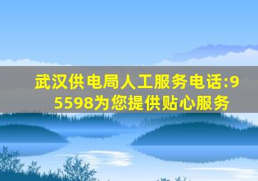 武汉供电局人工服务电话:95598,为您提供贴心服务 