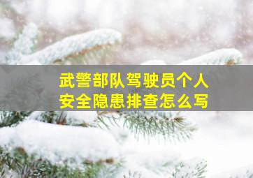 武警部队驾驶员个人安全隐患排查怎么写