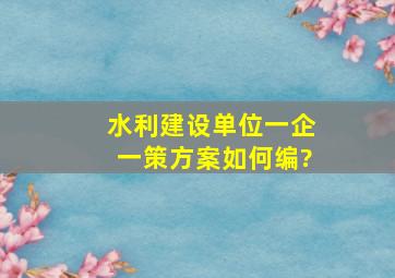 水利建设单位一企一策方案如何编?