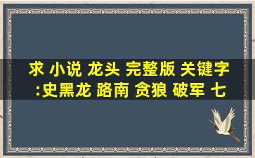 求 小说 《龙头 》完整版 关键字:史黑龙 路南 贪狼 破军 七杀 暗影 盗神 ...