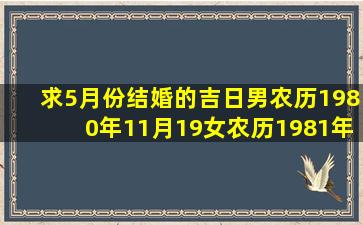 求5月份结婚的吉日,男农历1980年11月19,女农历1981年7月17