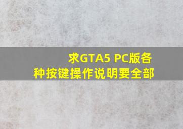 求GTA5 PC版各种按键操作说明,要全部 