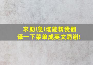 求助!急!谁能帮我翻译一下菜单成英文,跪谢!