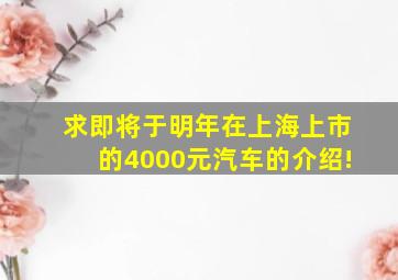 求即将于明年在上海上市的4000元汽车的介绍!