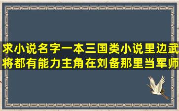 求小说名字,一本三国类小说,里边武将都有能力,主角在刘备那里当军师,...