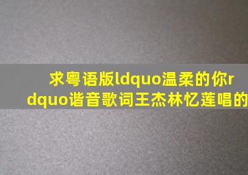 求粤语版“温柔的你”谐音歌词。王杰林忆莲唱的。