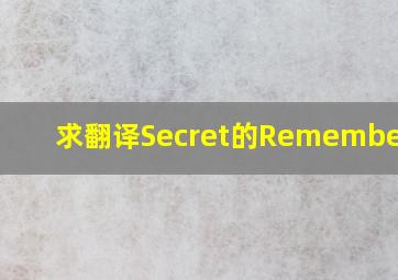 求翻译Secret的Remember Me