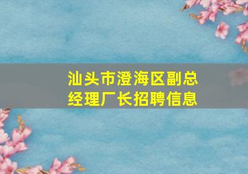 汕头市澄海区副总经理、厂长招聘信息