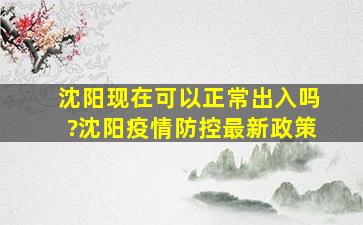 沈阳现在可以正常出入吗?沈阳疫情防控最新政策