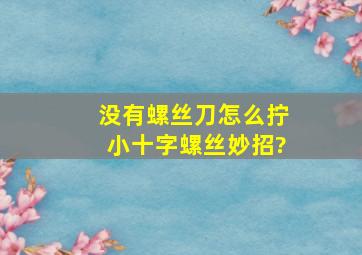 没有螺丝刀怎么拧小十字螺丝妙招?