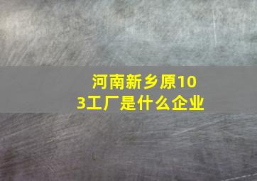 河南新乡原103工厂是什么企业