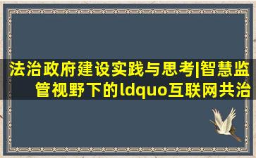 法治政府建设实践与思考|智慧监管视野下的“互联网共治平台”