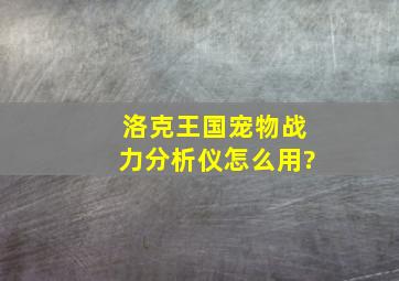 洛克王国宠物战力分析仪怎么用?