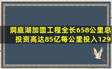 洞庭湖加固工程全长658公里,总投资高达85亿,每公里投入1291 万