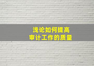 浅论如何提高审计工作的质量