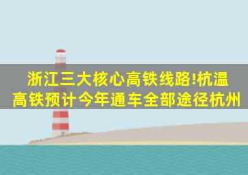 浙江三大核心高铁线路!杭温高铁预计今年通车,全部途径杭州