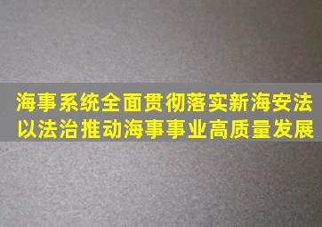 海事系统全面贯彻落实新《海安法》 以法治推动海事事业高质量发展