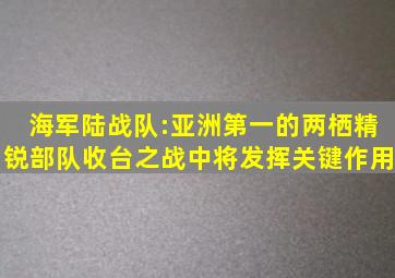 海军陆战队:亚洲第一的两栖精锐部队,收台之战中将发挥关键作用