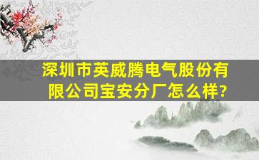 深圳市英威腾电气股份有限公司宝安分厂怎么样?