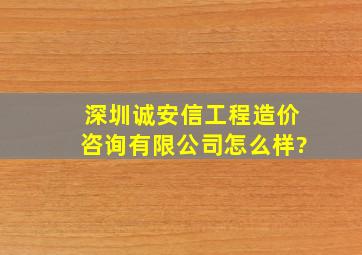 深圳诚安信工程造价咨询有限公司怎么样?