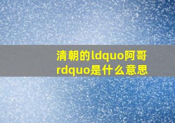 清朝的“阿哥”是什么意思(