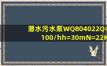 潜水污水泵WQ804022;Q=100/h,h=30m,N=22KN是什么意思