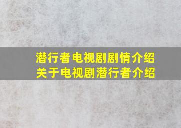 潜行者电视剧剧情介绍 关于电视剧潜行者介绍