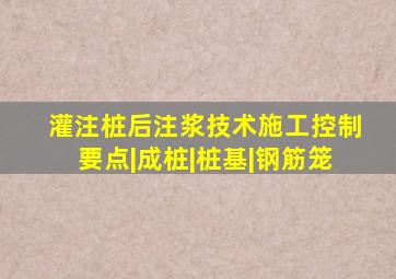 灌注桩后注浆技术施工控制要点|成桩|桩基|钢筋笼