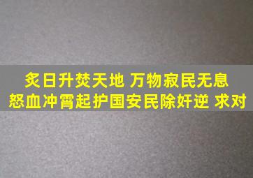 炙日升,焚天地。 万物寂,民无息。 怒血冲霄起,护国安民除奸逆。 求对