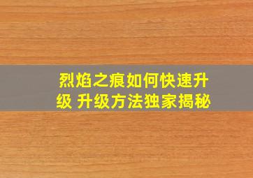 烈焰之痕如何快速升级 升级方法独家揭秘