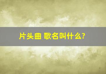 片头曲 歌名叫什么?