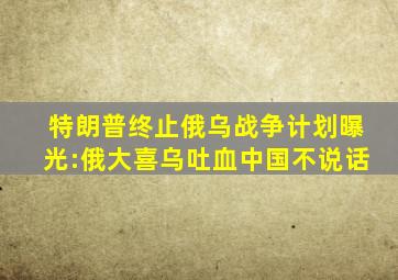 特朗普终止俄乌战争计划曝光:俄大喜,乌吐血,中国不说话