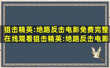 狙击精英:绝路反击电影免费完整在线观看,狙击精英:绝路反击电影...