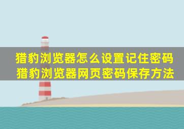 猎豹浏览器怎么设置记住密码 猎豹浏览器网页密码保存方法