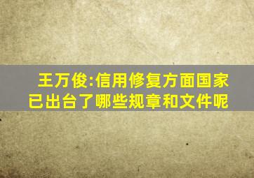 王万俊:信用修复方面国家已出台了哪些规章和文件呢 