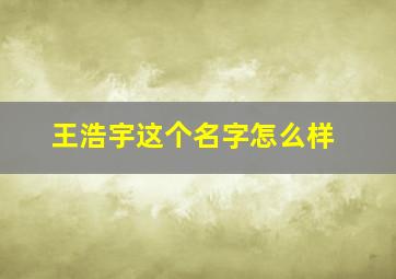 王浩宇这个名字怎么样(