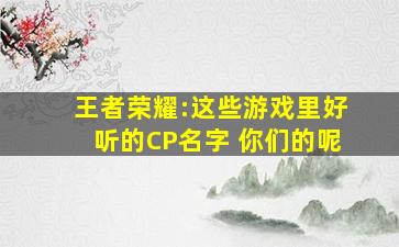 王者荣耀:这些游戏里好听的CP名字 你们的呢