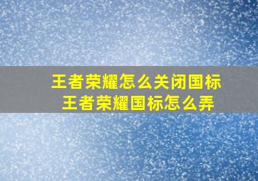 王者荣耀怎么关闭国标 王者荣耀国标怎么弄