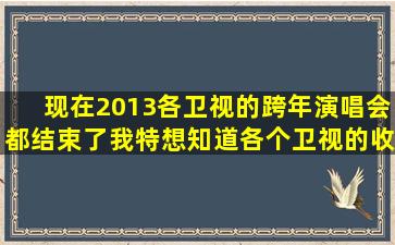 现在2013各卫视的跨年演唱会都结束了,我特想知道各个卫视的收视率...