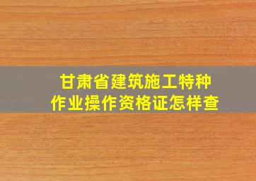 甘肃省建筑施工特种作业操作资格证怎样查