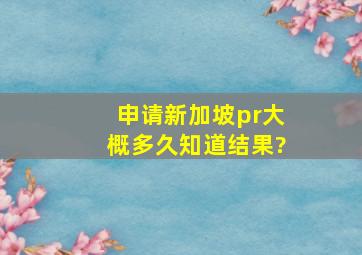 申请新加坡pr大概多久知道结果?